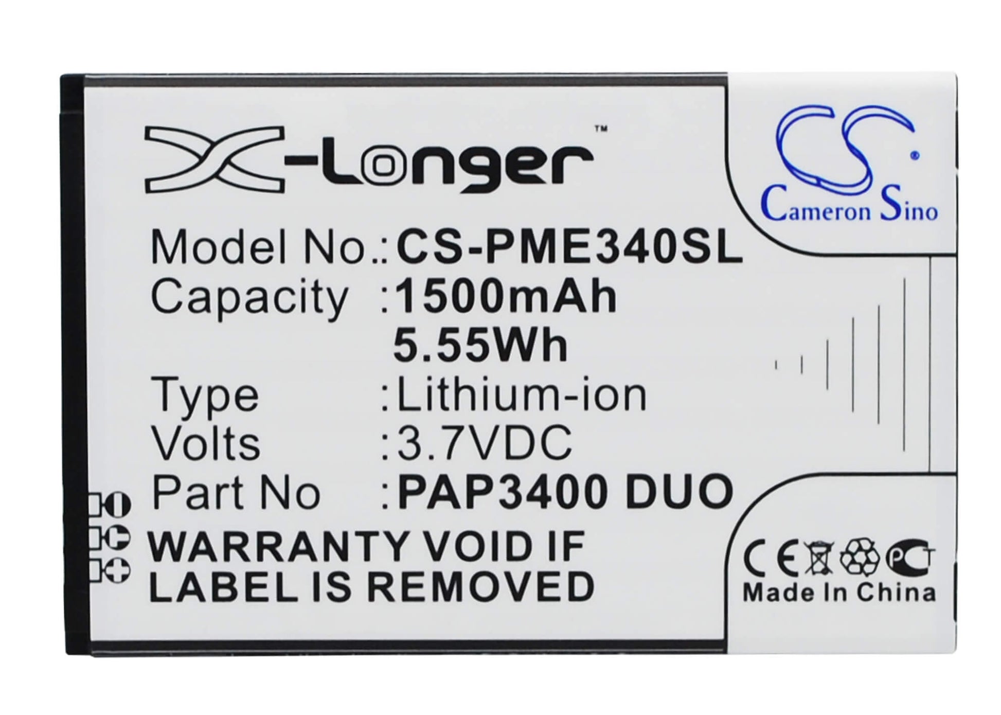 3.7V, 1500mAh, Li-ion Battery fits Prestigio, Multiphone 3400 Duo, 5.55Wh