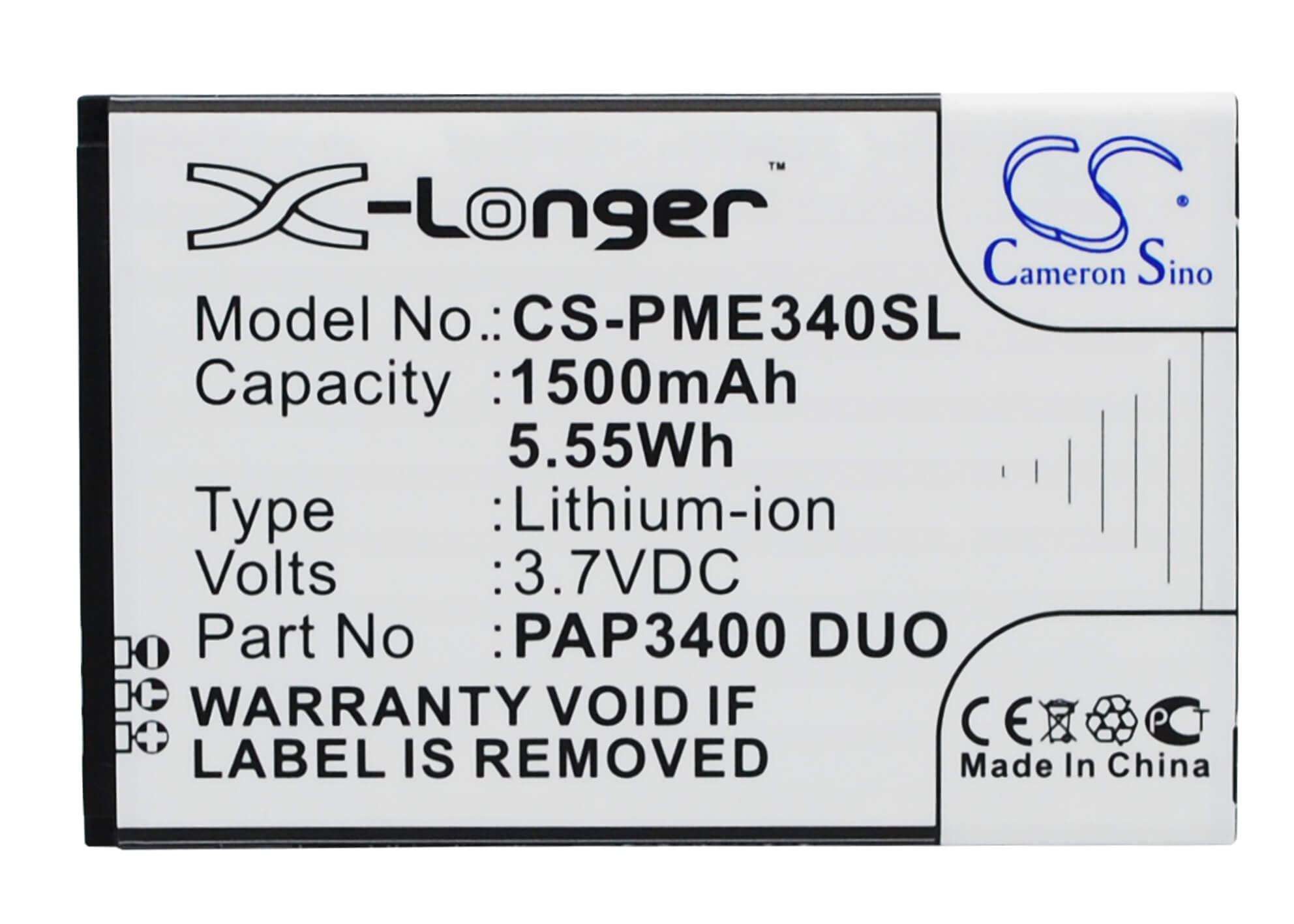 3.7V, 1500mAh, Li-ion Battery fits Prestigio, Multiphone 3400 Duo, 5.55Wh