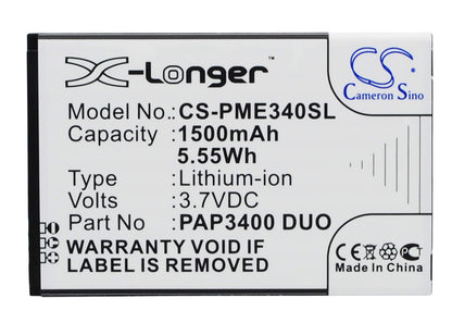 3.7V, 1500mAh, Li-ion Battery fits Prestigio, Multiphone 3400 Duo, 5.55Wh