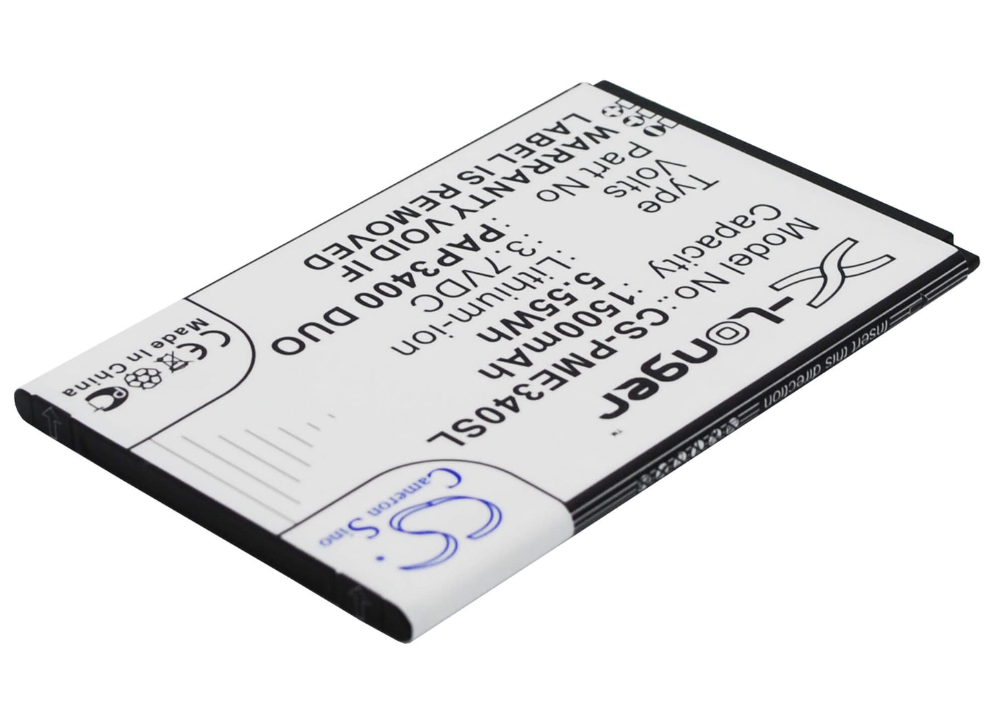 3.7V, 1500mAh, Li-ion Battery fits Prestigio, Multiphone 3400 Duo, 5.55Wh