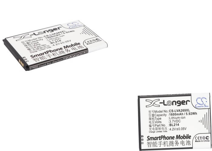 3.7V, 1600mAh, Li-ion Battery fits Lenovo, A208t, A218t, 5.92Wh