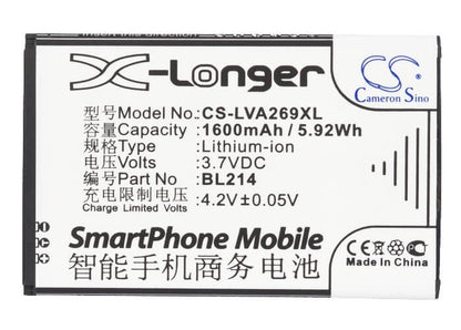 3.7V, 1600mAh, Li-ion Battery fits Lenovo, A208t, A218t, 5.92Wh