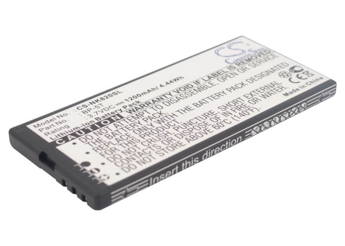 3.7V, 1200mAh, Li-ion Battery fits Nokia, Arrow, Lumia 820, 4.44Wh