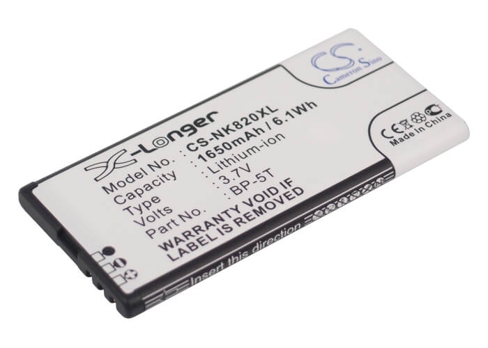 3.7V, 1650mAh, Li-ion Battery fits Nokia, Arrow, Lumia 820, 6.105Wh