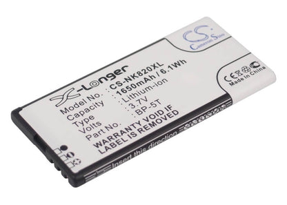 3.7V, 1650mAh, Li-ion Battery fits Nokia, Arrow, Lumia 820, 6.105Wh
