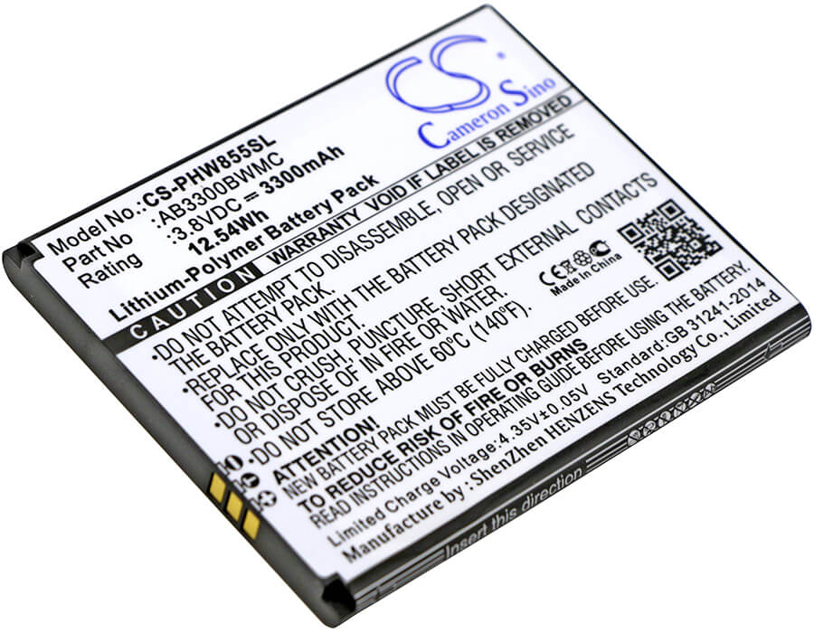 3.8V, 3300mAh, Li-Polymer Battery fits Philips, W8555, W8560, 12.54Wh