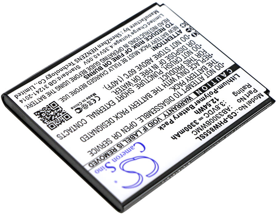 3.8V, 3300mAh, Li-Polymer Battery fits Philips, W8555, W8560, 12.54Wh