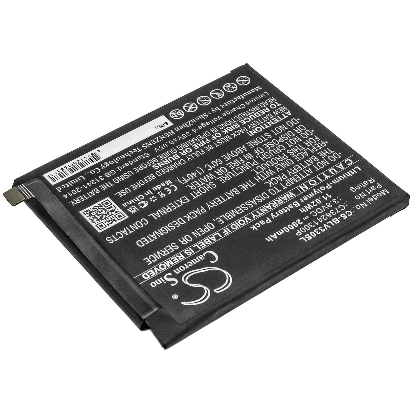 3.8V, 2900mAh, Li-Polymer Battery fits Blu, V0330ww, Vivo Xi, 11.02Wh