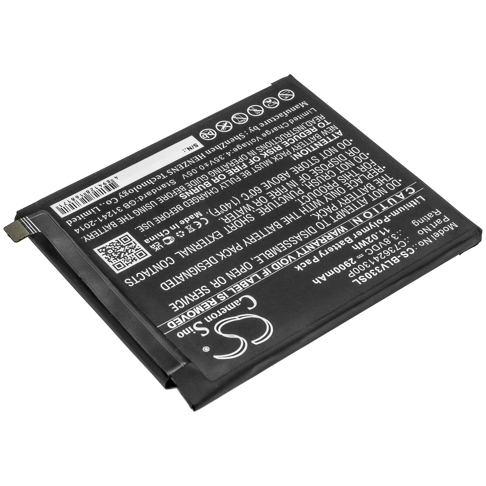 3.8V, 2900mAh, Li-Polymer Battery fits Blu, V0330ww, Vivo Xi, 11.02Wh