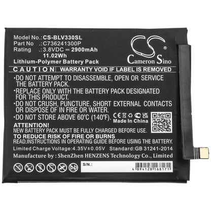 3.8V, 2900mAh, Li-Polymer Battery fits Blu, V0330ww, Vivo Xi, 11.02Wh