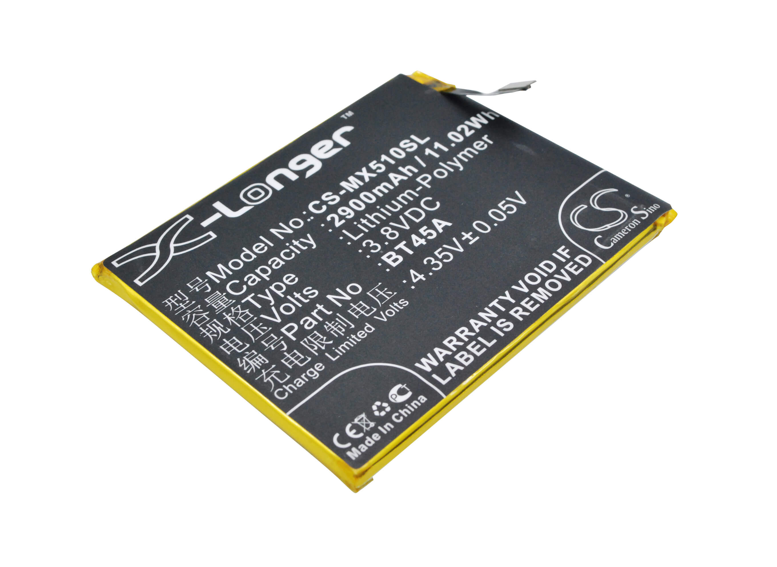 3.8V, 2900mAh, Li-Polymer Battery fits Meizu, M2 Note M571c, M2 Note M571h, 11.02Wh