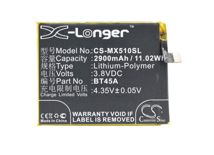 3.8V, 2900mAh, Li-Polymer Battery fits Meizu, M2 Note M571c, M2 Note M571h, 11.02Wh