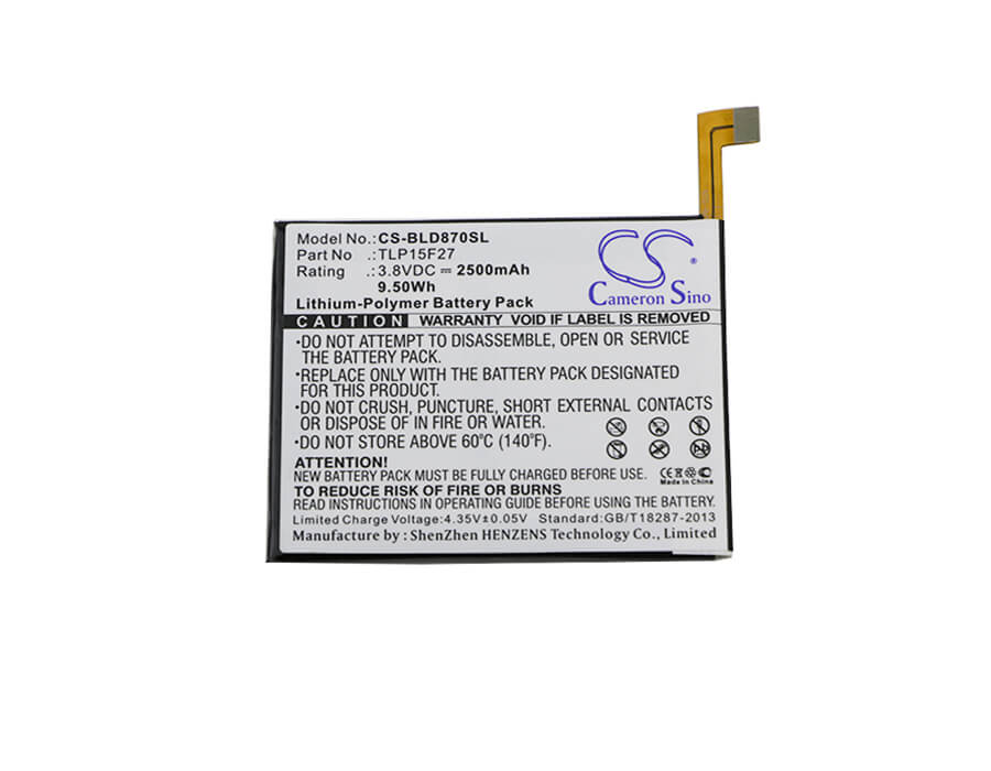 3.8V, 2500mAh, Li-Polymer Battery fits Blu, D870u, Studio C Super Camera, 9.5Wh