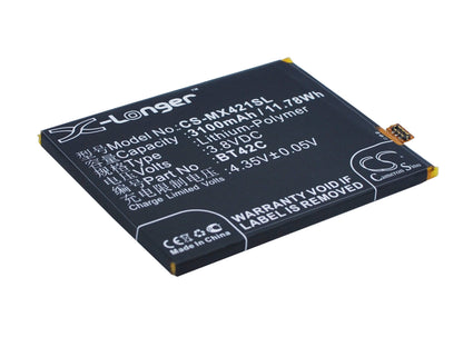 3.8V, 3100mAh, Li-Polymer Battery fits Meizu, Note 2, 11.78Wh