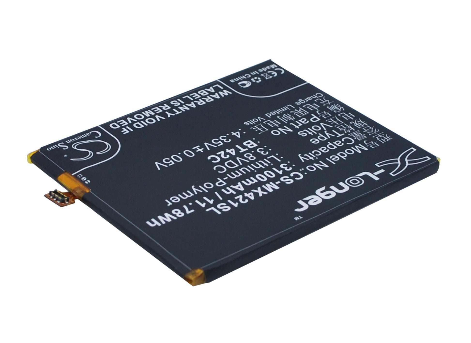 3.8V, 3100mAh, Li-Polymer Battery fits Meizu, Note 2, 11.78Wh