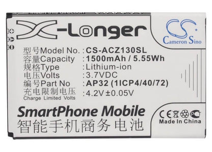 3.7V, 1500mAh, Li-ion Battery fits Acer, Liquid Z130 Duo, Liquid Z3, 5.55Wh