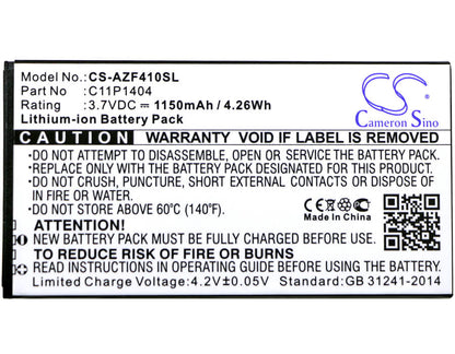 3.7V, 1150mAh, Li-ion Battery fits Asus, Zenfone 4 A400cg, Zenfone 4 Pf400cg, 4.255Wh