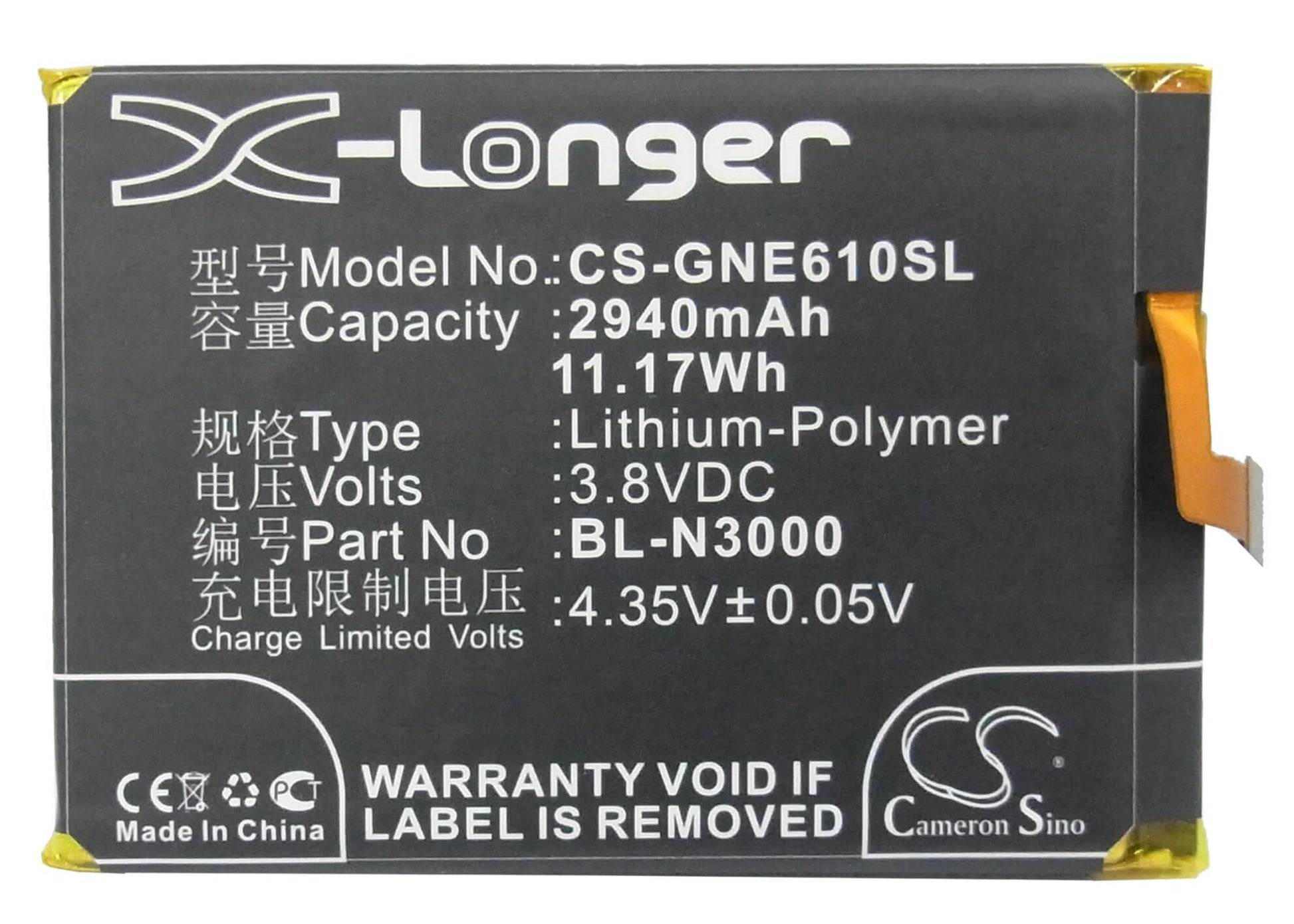 3.8V, 2940mAh, Li-Polymer Battery fits Blu, L220, Life Pure Mini, 11.172Wh