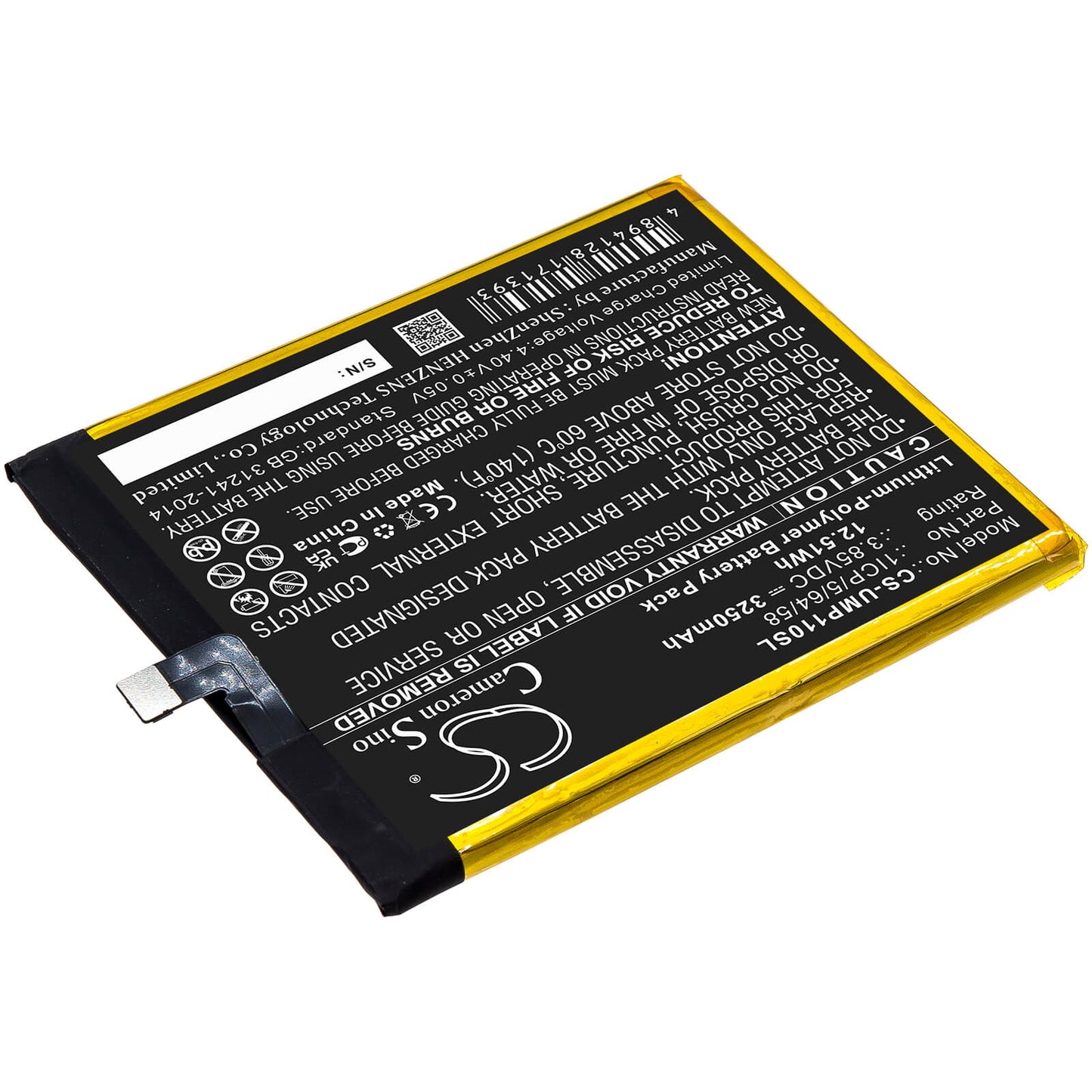 3.85V, 3250mAh, Li-ion Battery fits Umi, Umidigi One Pro, 12.5125Wh