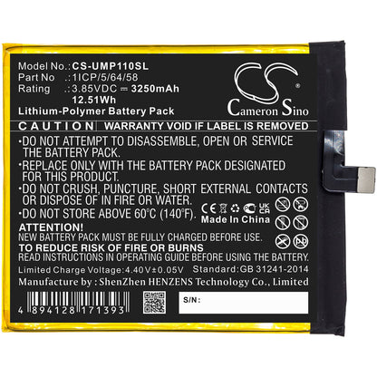 3.85V, 3250mAh, Li-ion Battery fits Umi, Umidigi One Pro, 12.5125Wh