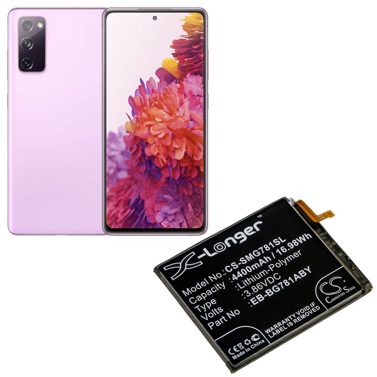 3.86V, 4400mAh, Li-Polymer Battery fits Samsung, Galaxy S20 Fan Edition, Galaxy S20 Fe 5g, 16.984Wh