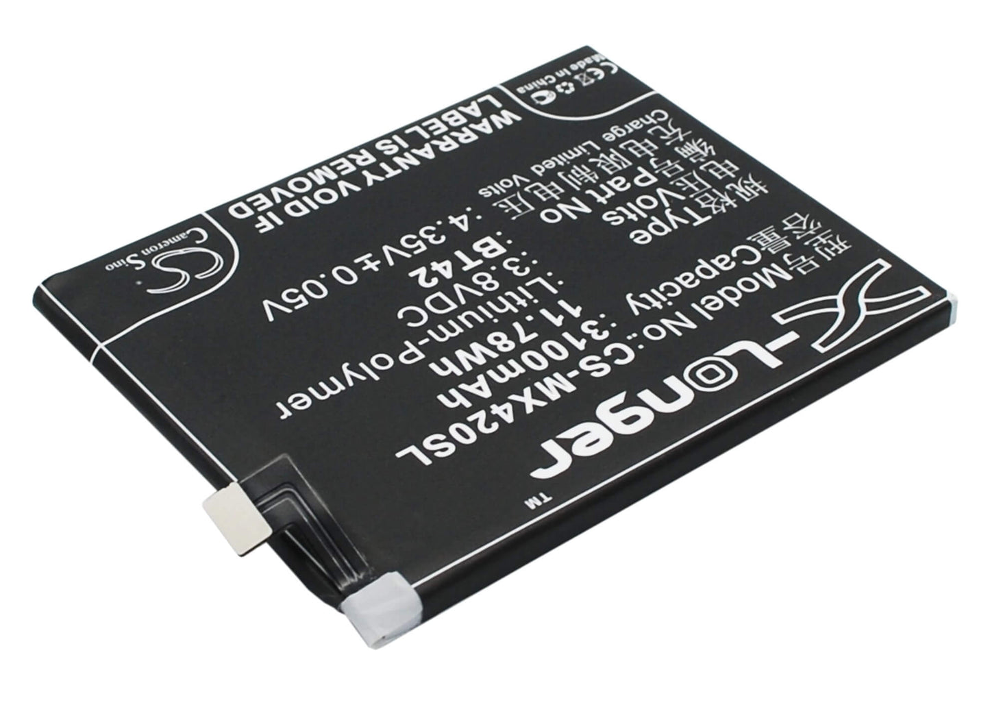 3.8V, 3100mAh, Li-Polymer Battery fits Meizu, M1, Note, 11.78Wh