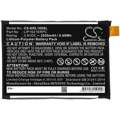 3.8V, 2550mAh, Li-Polymer Battery fits Sony, G3311, G3312, 9.69Wh
