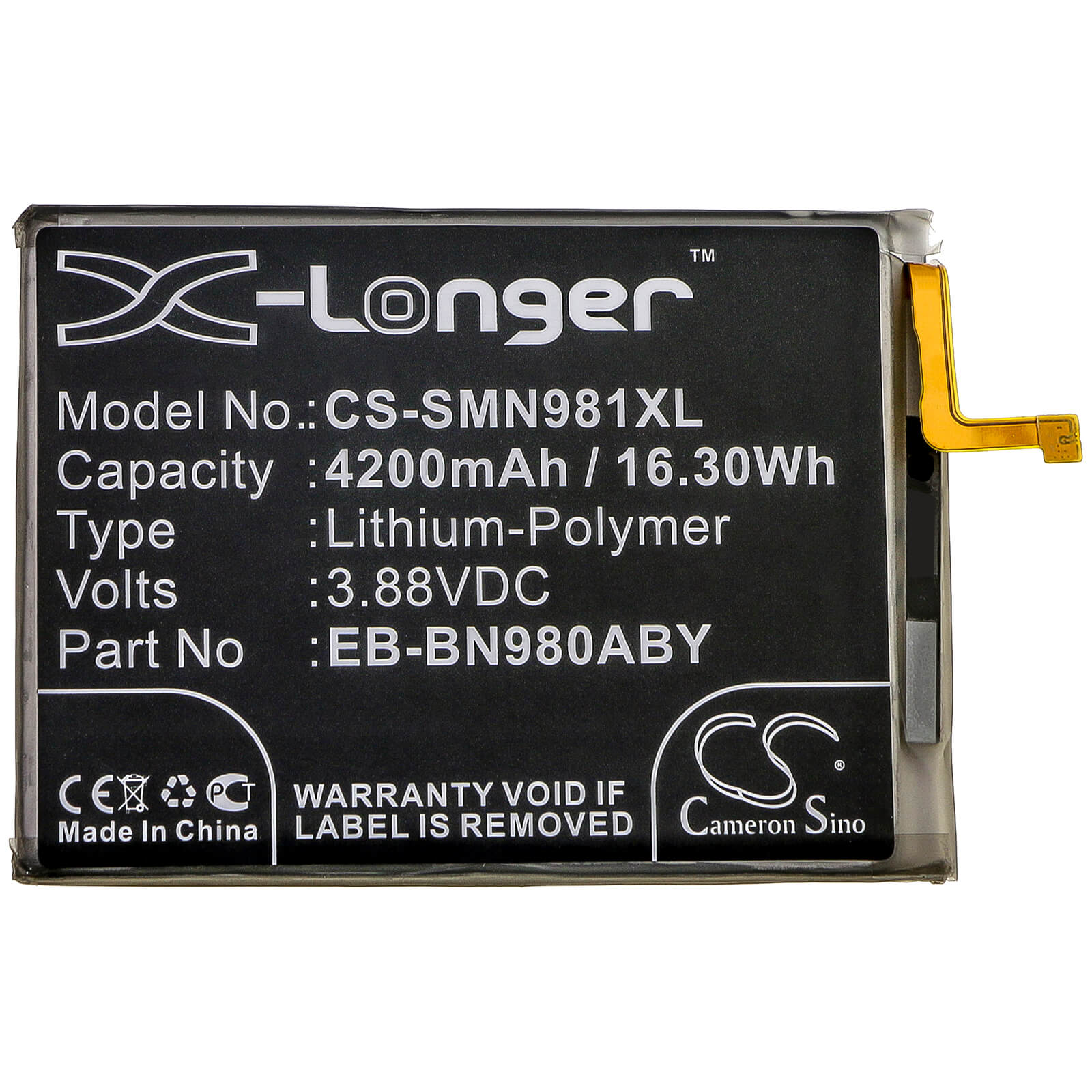 3.88V, 4200mAh, Li-Polymer Battery fits Samsung, Galaxy Note 20, Galaxy Note 20 5g, 16.296Wh