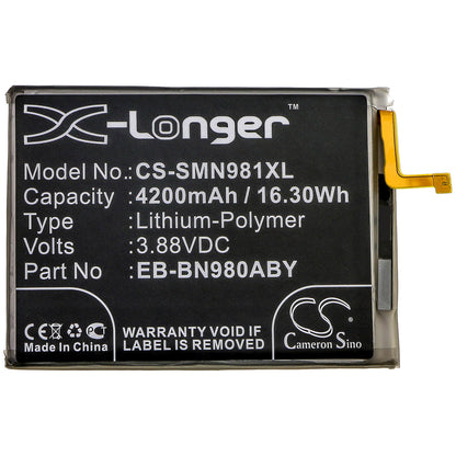 3.88V, 4200mAh, Li-Polymer Battery fits Samsung, Galaxy Note 20, Galaxy Note 20 5g, 16.296Wh