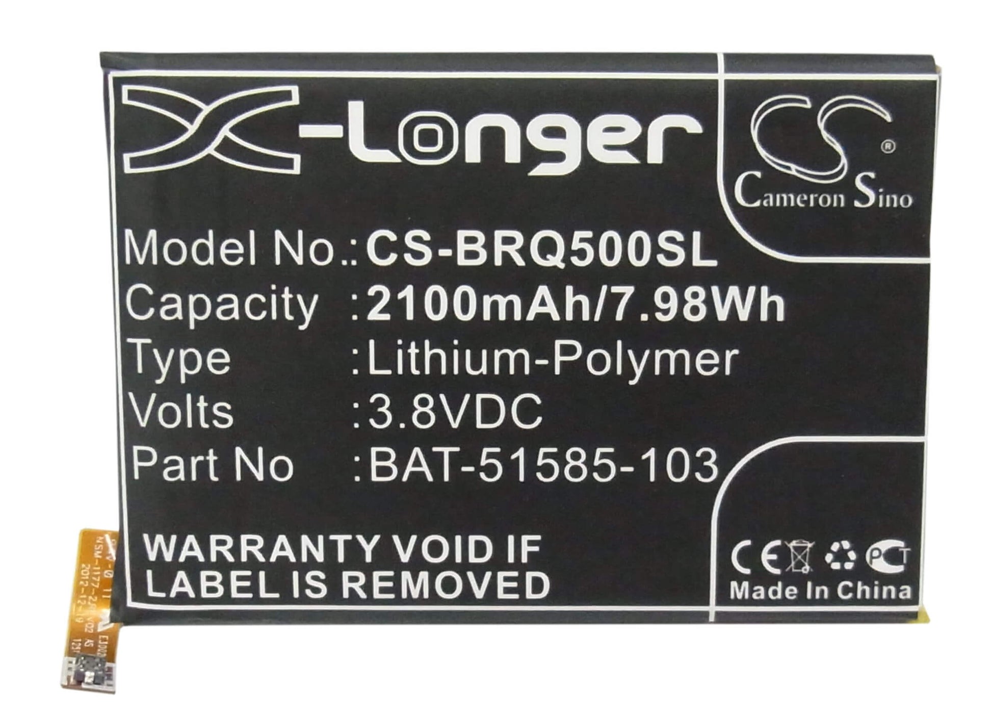 3.8V, 2100mAh, Li-Polymer Battery fits Blackberry, Q5, Q5 Lte, 7.98Wh