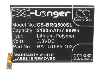 3.8V, 2100mAh, Li-Polymer Battery fits Blackberry, Q5, Q5 Lte, 7.98Wh