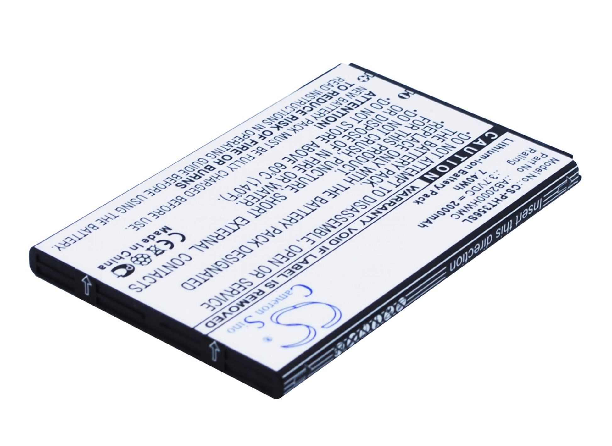 3.7V, 2000mAh, Li-ion Battery fits Philips, Ctw3568, W3568, 7.4Wh