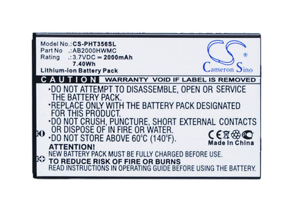 3.7V, 2000mAh, Li-ion Battery fits Philips, Ctw3568, W3568, 7.4Wh