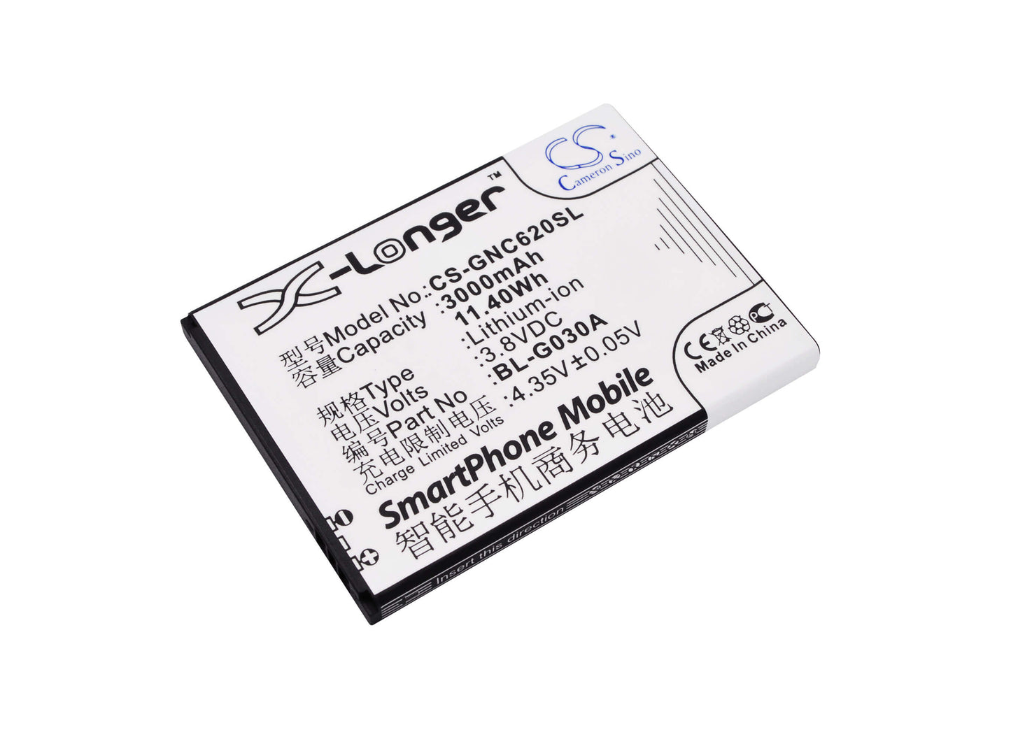 3.8V, 3000mAh, Li-ion Battery fits Gionee, C620, C620s, 11.4Wh