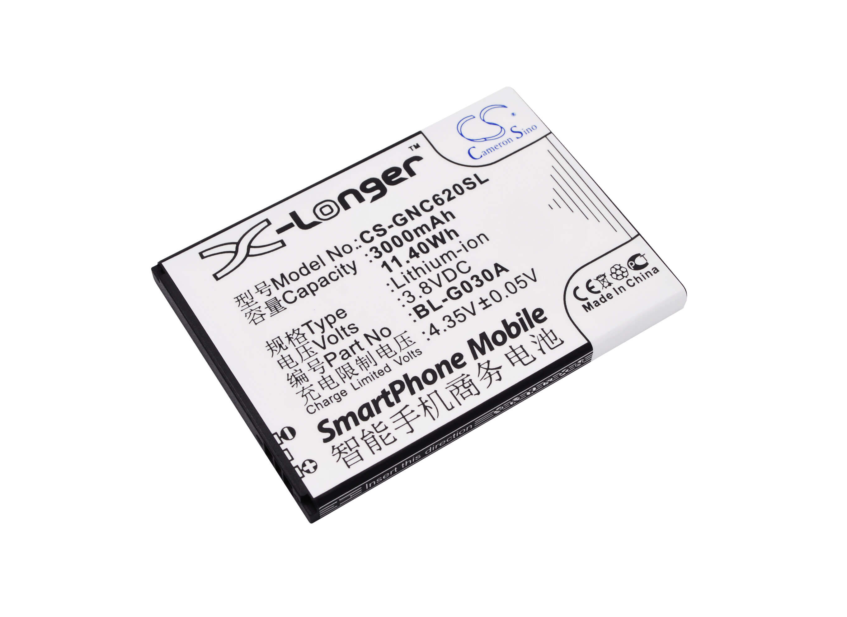 3.8V, 3000mAh, Li-ion Battery fits Gionee, C620, C620s, 11.4Wh