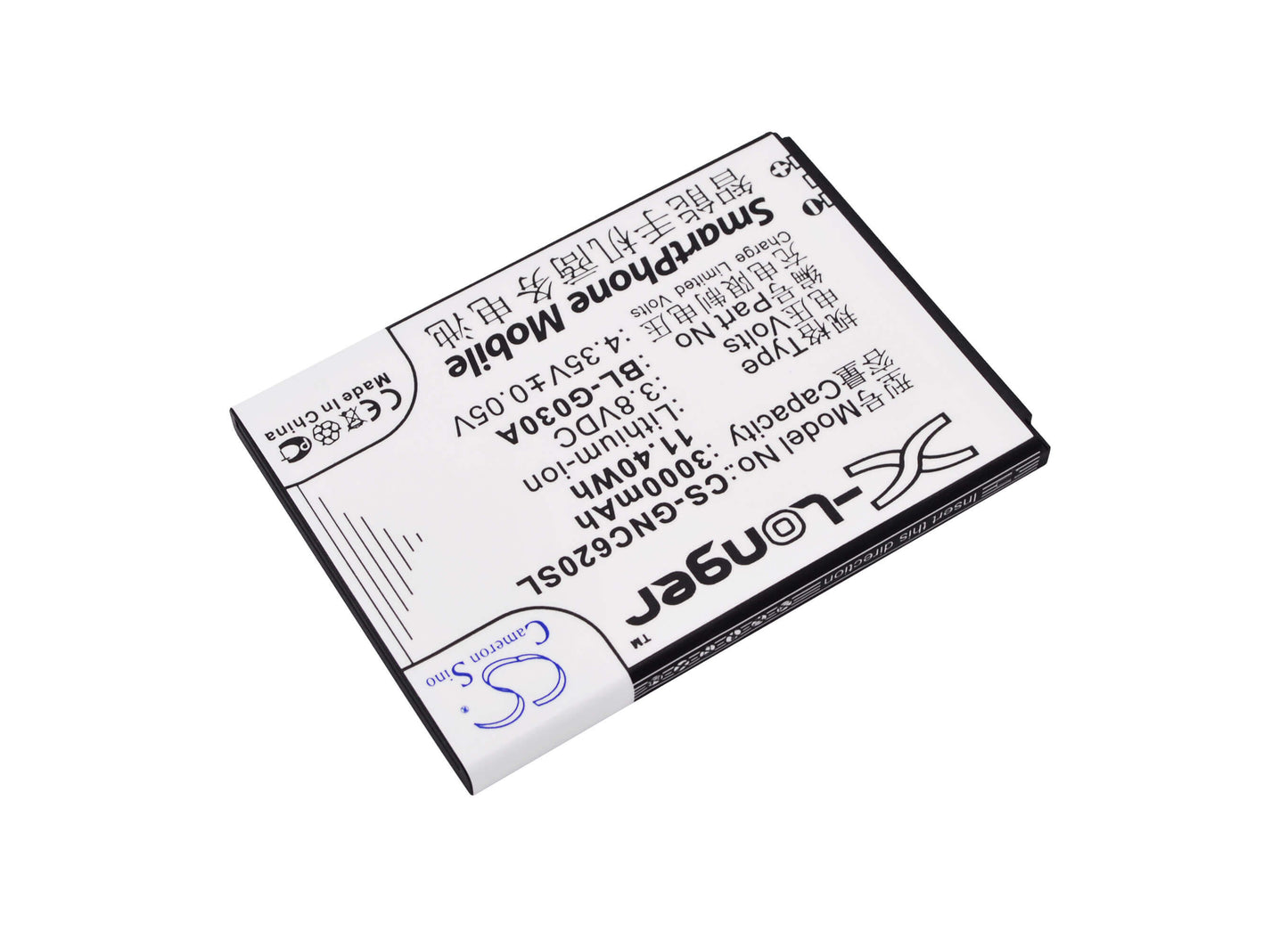 3.8V, 3000mAh, Li-ion Battery fits Gionee, C620, C620s, 11.4Wh