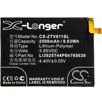 3.85V, 2500mAh, Li-Polymer Battery fits Zte, Blade V8 Lite, Blade V8 Lite Dual Sim, 9.625Wh