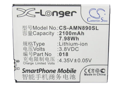 3.8V, 2100mAh, Li-ion Battery fits Amoi, A920w, N890, 7.98Wh