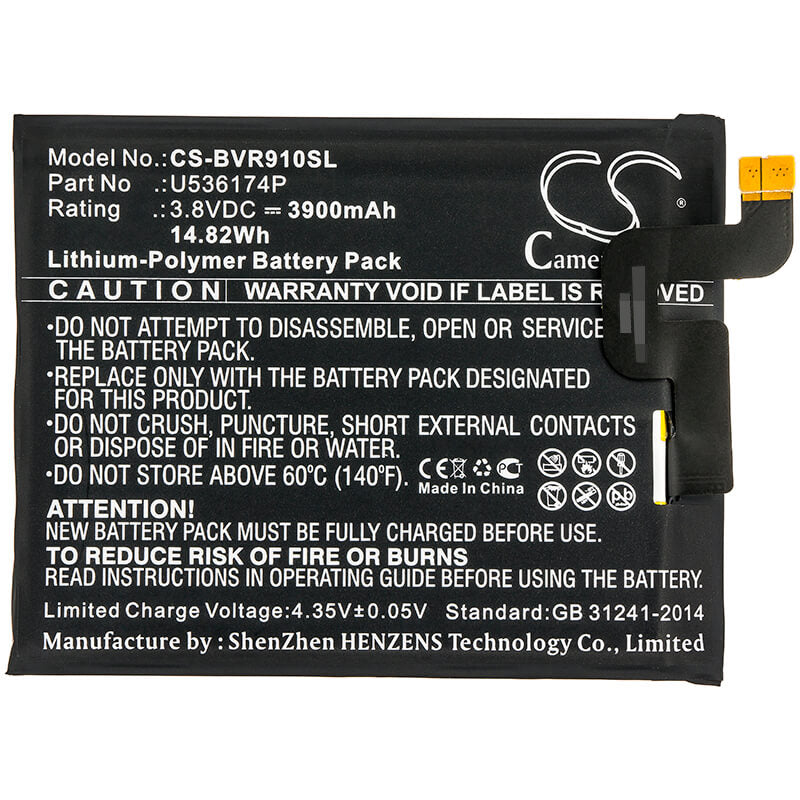 3.8V, 3900mAh, Li-Polymer Battery fits Blackview, Bv9000 Pro, 14.82Wh