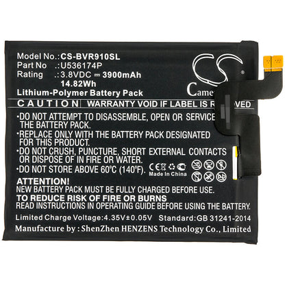 3.8V, 3900mAh, Li-Polymer Battery fits Blackview, Bv9000 Pro, 14.82Wh