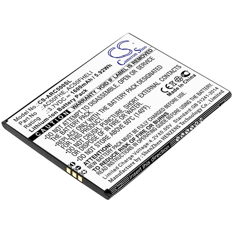 3.7V, 1600mAh, Li-ion Battery fits Archos, 50f Helium Lite, Gx395872, 5.92Wh