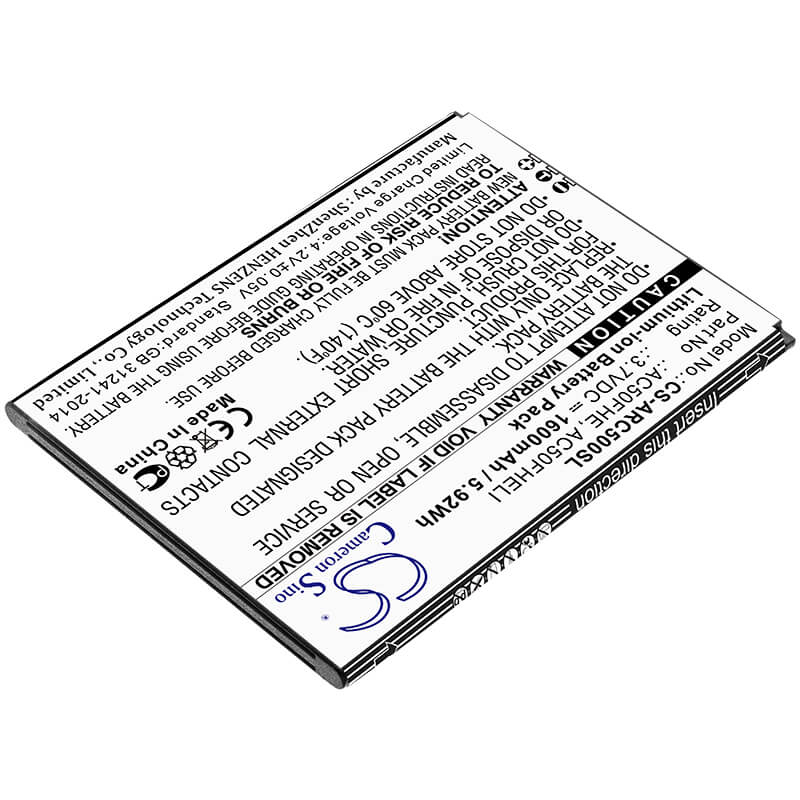 3.7V, 1600mAh, Li-ion Battery fits Archos, 50f Helium Lite, Gx395872, 5.92Wh