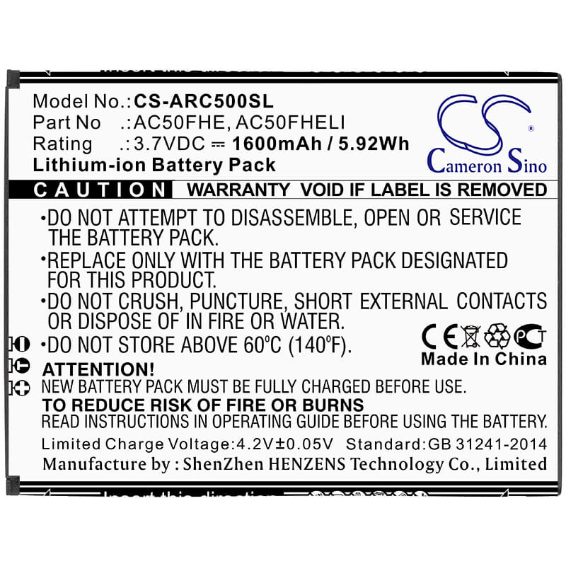 3.7V, 1600mAh, Li-ion Battery fits Archos, 50f Helium Lite, Gx395872, 5.92Wh