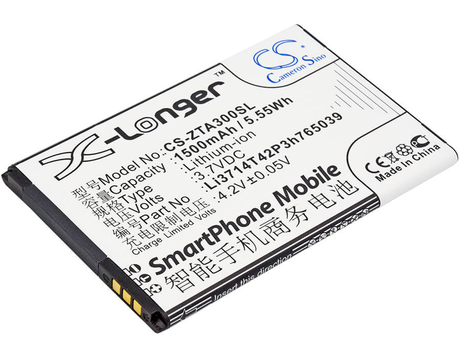 3.7V, 1500mAh, Li-ion Battery fits Zte, Af3, Af5, 5.55Wh
