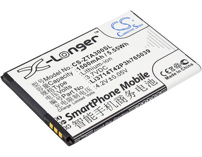 3.7V, 1500mAh, Li-ion Battery fits Zte, Af3, Af5, 5.55Wh