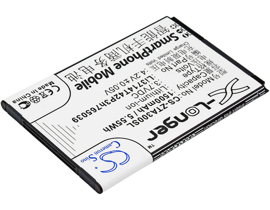 3.7V, 1500mAh, Li-ion Battery fits Zte, Af3, Af5, 5.55Wh