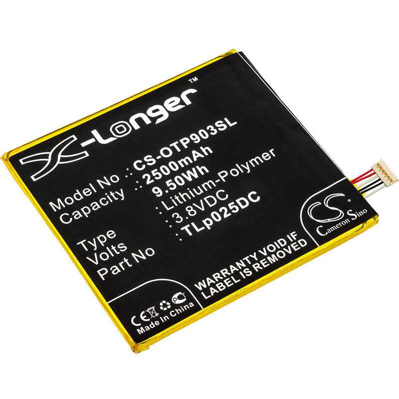 3.8V, 2500mAh, Li-Polymer Battery fits Alcatel, One Touch Pixi 4 6.0, One Touch Pixi 4 6.0 3g, 9.5Wh