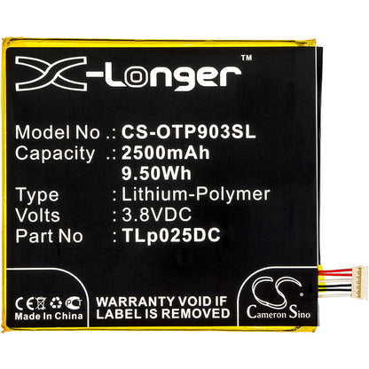 3.8V, 2500mAh, Li-Polymer Battery fits Alcatel, One Touch Pixi 4 6.0, One Touch Pixi 4 6.0 3g, 9.5Wh