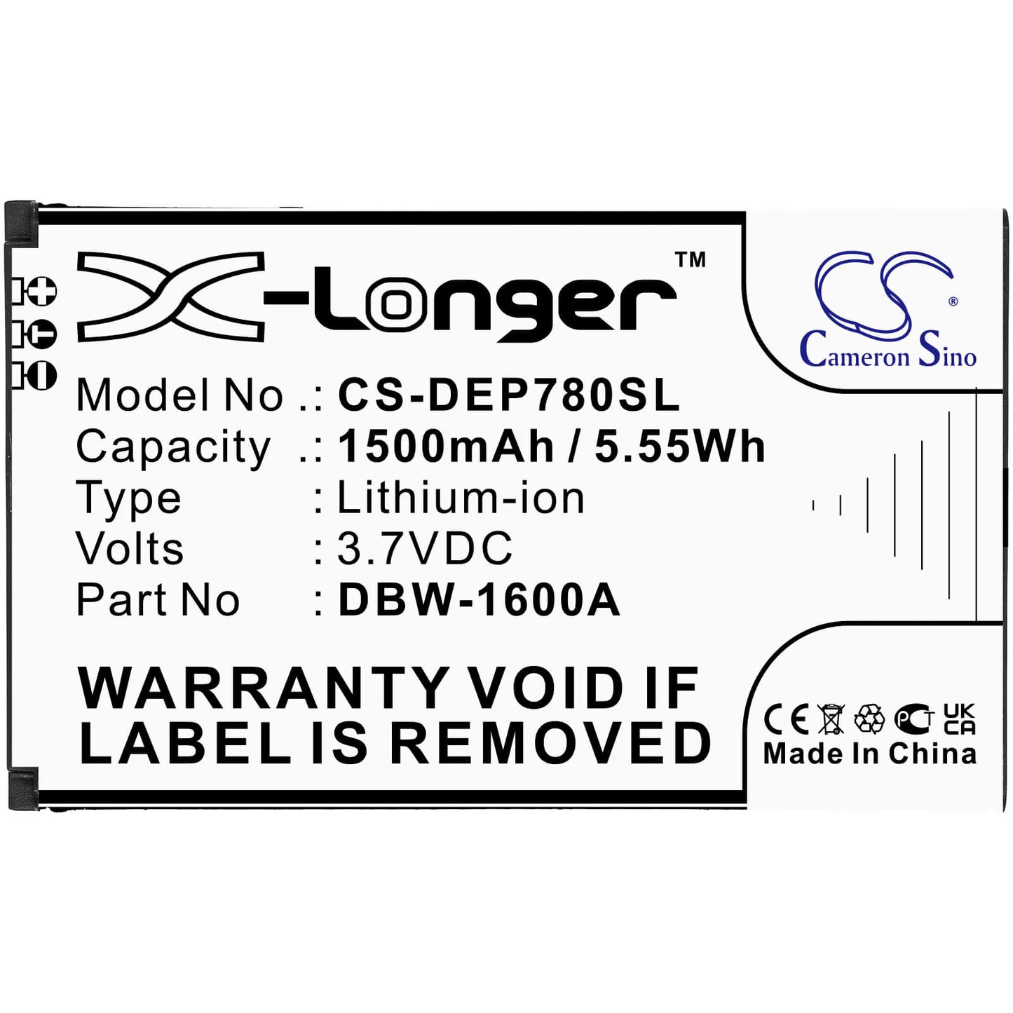 3.7V, 1500mAh, Li-ion Battery fits Doro, 7010, 7011, 5.55Wh