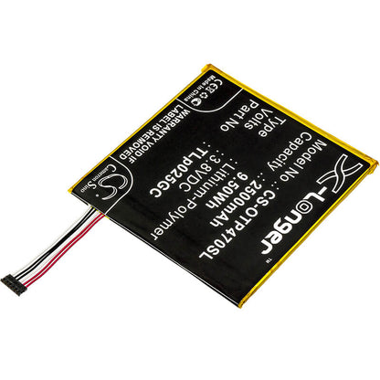 3.8V, 2500mAh, Li-Polymer Battery fits Alcatel, One Touch Pixi 4 7.0, One Touch Pixi 4 7.0 3g, 9.5Wh